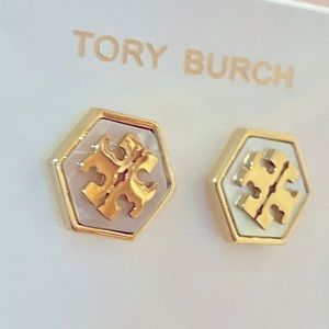 Tory Burch mother of pearl hexagon earrings